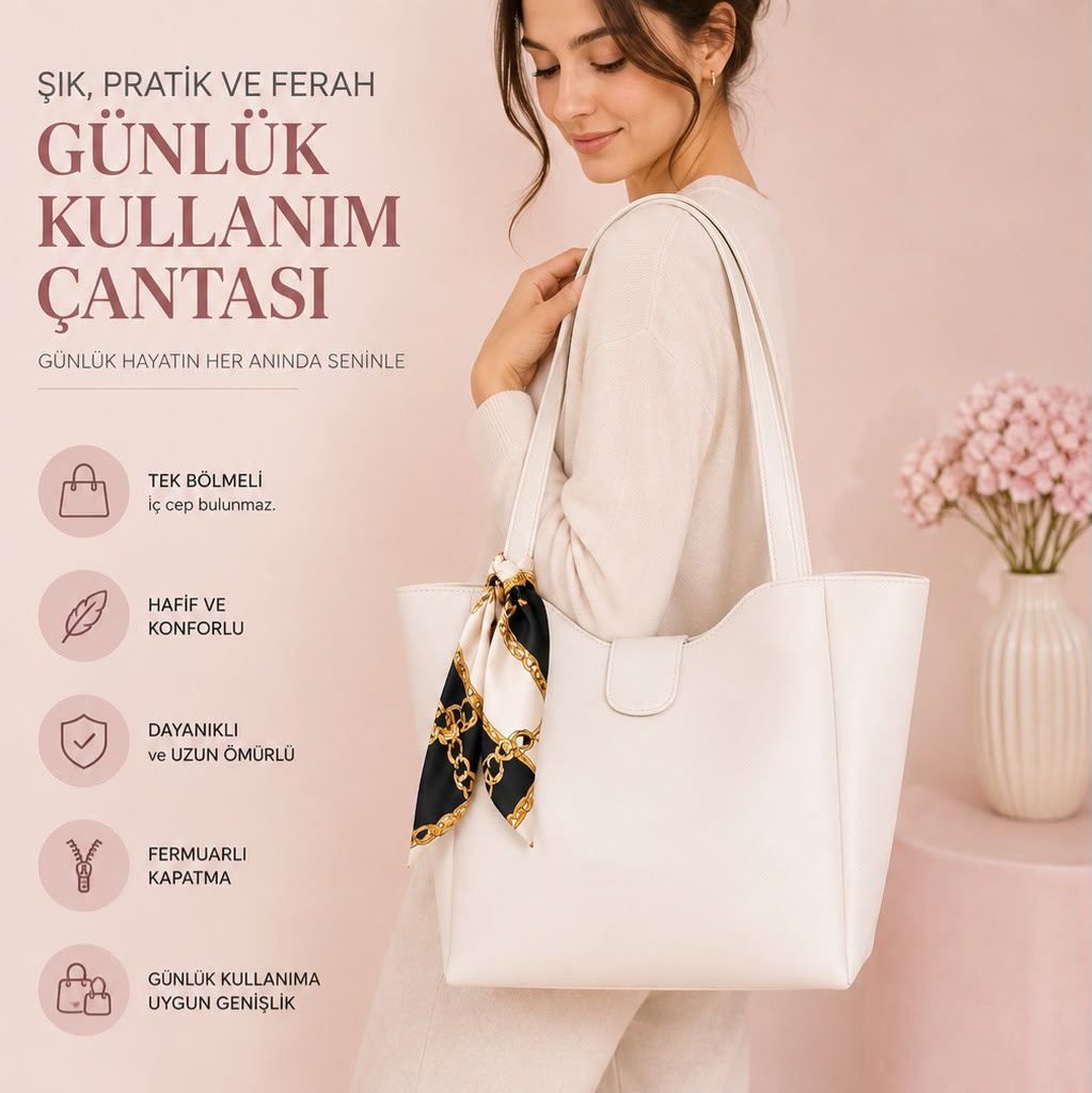 Fular Detaylı Kadın Suni Deri Çanta Seti